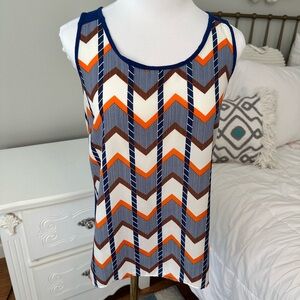 Pomelo Orange and Blue Boho Chevron Blouse Small